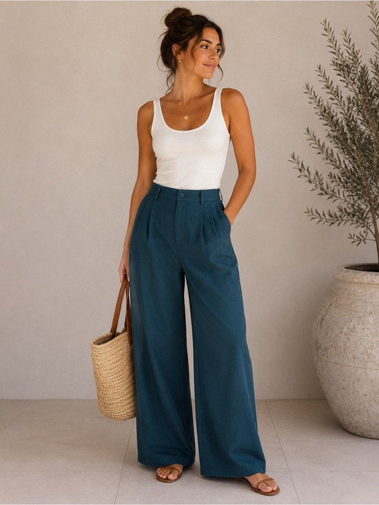 Urban Outfitters Pants - Urban Outfitters High-Waist Wide Leg Pants in Deep Teal XS